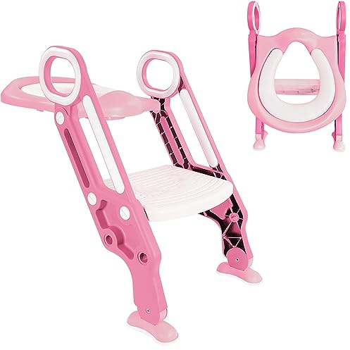 Crystals Adjustable Potty Training Seat with Step Ladder & Padded Toilet Seat for Kids (Boys, Girls, Pink)