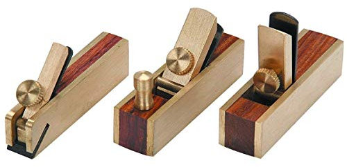 Mini Brass Plane Set 3 Pcs Bullnose I Scraper I Block Planes - Wooden Boxed