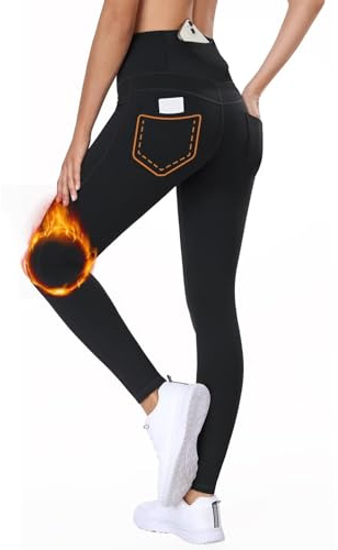 BAYGE Leggings Térmicos Mujer Invierno Forro Polar Cintura Alta Impermeables Opacos Slim Fit Jeggings Pantalones de Yoga Senderismo Deportivos Medias con Bolsillos, Negro, XXL
