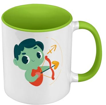 Tazza di colore di qualità premium verde – Sagittario segno zodiacale zodiacale disegno simbolo illustrazione – Tazza con manico e interno di colore