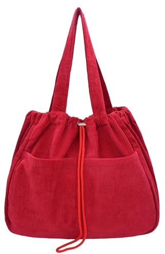 TeeYee Damen Kordelzug Handtasche Cord Tasche Damen Shopper Tote Bag | Schultertasche,Shopper für Bücher,Alltag,Arbeit,Große Kapazität Einkaufstasche für Arbeit,Büro,Reisen,Schule,Alltag