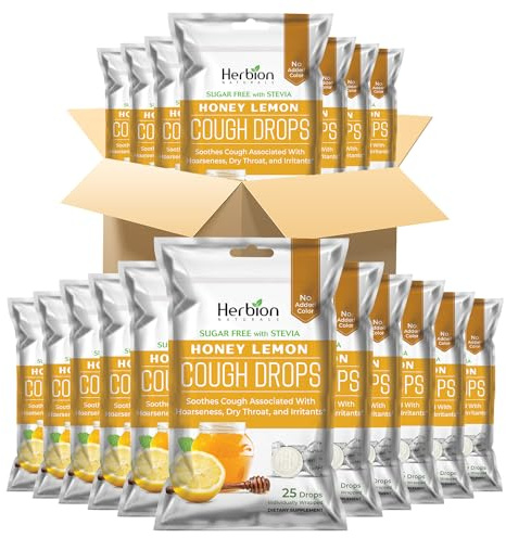 Herbion Naturals Hustenbonbons mit Honig-Zitronen-Geschmack, zuckerfrei mit Stevia, Nahrungsergänzungsmittel, beruhigt, 25 Lutschtabletten, (Packung mit 40)
