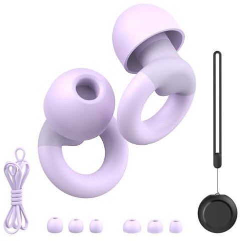 JUSTRVN Earplugs for Sleeping,Noise Reduction Soft Silicone Ear plugs with 7 Pairs Ear Tips&One Connection Cord,Hearing Protection Reusable Earplugs for Sleeping,Concert,Work&Sound Reduction 25dB-30db