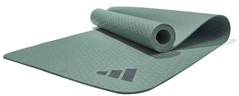Adidas Yogamatte 4mm - Yogamatte aus 50% Recycling-Material frei von PVC - Rutschfeste und Strukturierte Oberfläche (176 x 61 cm) für den perfekten Grip beim Yoga (Legend Ivy)