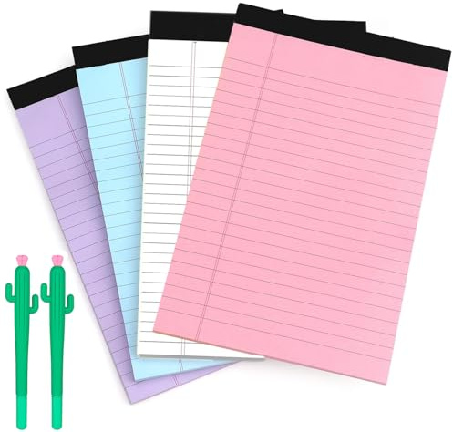AALGO 4 farbige Notizblöcke, kleine Notizblöcke, Papierblöcke, 50 Blatt pro Schreibblock, Notizblöcke, Rechtsblöcke, 12,7 x 20,3 cm, mit 2 Stiften für Studenten, Lehrer, Unternehmen usw