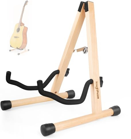 KingPoint Gitarrenständer aus Holz, Gitarrenbodenständer, akustische elektrische Holzrahmen, klappbarer Gitarrenhalter, verstellbar, für Bass, Mandoline, Banjo, Ukulele (natürliche Holzfarbe)