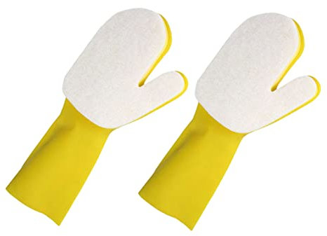 Hoement 2pcs Yellow-white Bowl Cleaning Gloves Sponge, Kitchen Dish Washing Gloves for Home Use, Sturdy Cleaning Tool Accessories for Household
