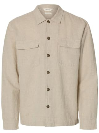 SELECTED HOMME Herr Overshirt Linneblandning, Ren kashmir, L