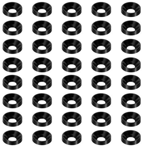 PATIKIL Rondelle Fraîche M3 à Tête Fraisée Noir 40 Pcs Alliage d'Aluminium | Rondelle de Vis à Tête Plate, Anodisé pour Pièces d'Accessoires Mécaniques Modèles DIY,