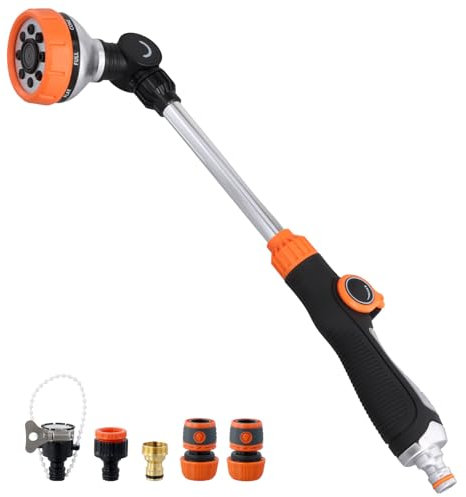 QWORK® Douche de jardin 47 cm avec douchette à main 8 modes de pulvérisation pour l'irrigation, le lavage de voiture, la douche pour animaux de compagnie et le nettoyage