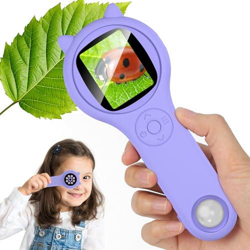 Microscopio per bambini, Vankarr microscopio portatile 500X con schermo IPS 2,0, giocattolo educativo per microcosmo, appassionati di scienza, compleanno, Natale, Viola