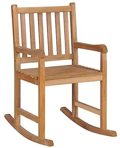 HETFTJN Camping Chair Gartenstühle Set Campingstühle Loungesessel - Schaukelstuhl mit Grauem Kissen Massivholz Teak für Balcony Terrassen Garden Outdoor