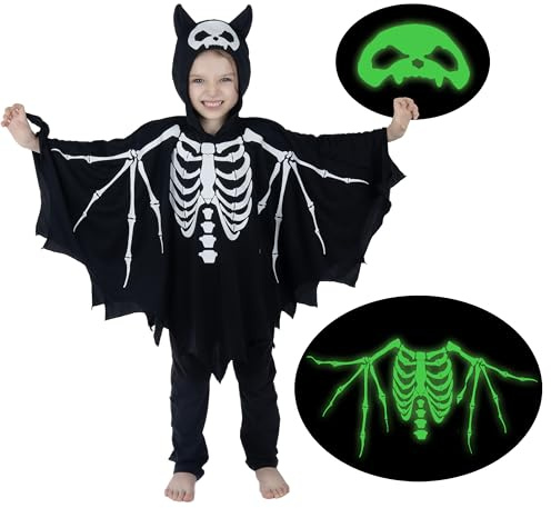 Sincere Party Glow In the Dark Fladdermus Cape, skelettdräkt för barn 12–13 år