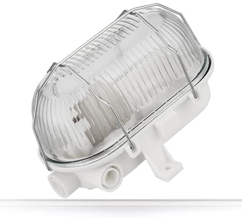 ADAKAT Kellerlampe Bulkhead E27 IP54, Glasabdeckung, Metallgitter