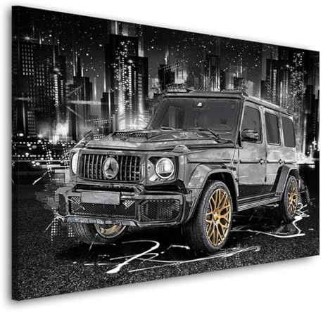 Kunstgestalten24 Leinwandbild Mercedes G63 Black Auto Wandbild Kunstdruck Wanddeko XXL Wandekoration Gemälde Deko Bilder Modern Art Bild Kunstwerk Canvas Hochwertiger Kunstdruck