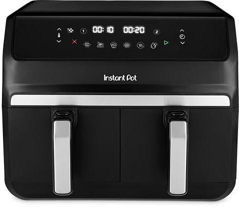 Instant Pot - Vortex Dual Black Air Fryer - Large 8L, Family Size, Twin, Double 4L Basket, 8 in 1 - Food Dehydrate, Grill, Bake, Roast, Reheat, Non-Stick, Easy Clean, Dishwasher Safe, Electric