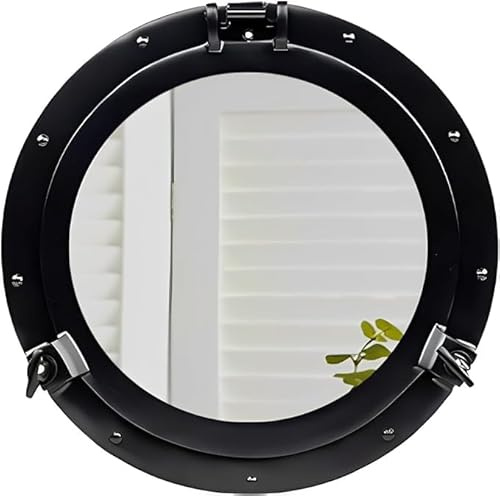 Home Dress Inicio Vestido Espejo de Ojo de Buey de Barco náutico | Espejos de Ventana Transparentes de Aluminio de Primera Calidad (Black, Mirror, 15 Inch)