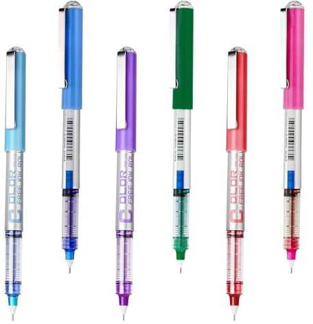 EYEYE Bolígrafos de tinta líquida, punta de aguja extrafina, 0.5 mm, 6 colores, secado rápido, escritura suave para dibujar, colorear, diario, Paquete de 6 Uds