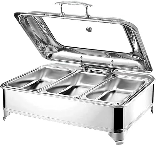 Elettrico Chafing Dish 9L con Coperchio in Vetro, Scaldavivande Buffet Professionale per Feste e Banchetti, Temperatura Regolabile 0-85℃, Contenitore Scalda Cibo
