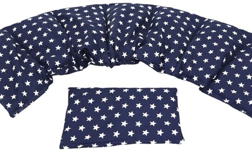 STERNE Kirschkernkissen 2 er Set 7 Kammer + kleines 67 x 18 cm Körnerkissen Wärmekissen XXL Dinkel Weizen Raps Trauben Kältekissen Mikrowelle + Backofen (Blau Sterne, Kirschkerne)