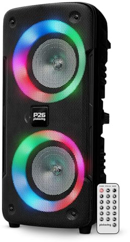 Pickering Enceinte Sonorisation Autonome sur Batterie à LED Panther P26-300W, Bluetooth USB SD, 4 Modes Equaliseurs, Téléco