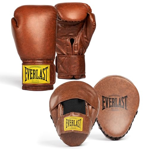 Everlast 1910 Classic Guantes Boxeo 16oz y Manoplas (Marrón), Cierre Velcro, Guantes de Cuero para Saco y Entreno – Equipo Cómodo y Protector - Auténtico de Everlast