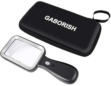 GABORISH Large Magnifying Glass with Light and Case, 10X Magnifier with Light, 30LED Magnifying Glasses for Reading with 3 Modes, USB Rechargeable Hand Held Magnifier for Seniors Reading, Inspection