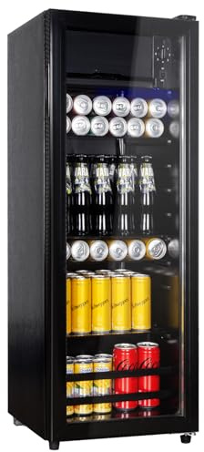 Cucina Magica 4.8 Cu.Ft Beverage Refrigerator, 155 Can Mini Fridge with Freeze with Glass Door, Adjustable Shelves, Drink Fridge, Suitable for Soda, Beer, Essential for Home/Bar