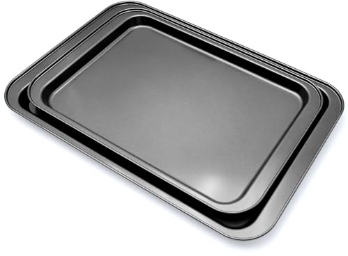 ZHIYUQL 2 Stück Backblech Set Ofenblech Antihaftbeschichtung Backform Rechteckig Backofenblech Universal Kuchenblech, Schwarz 42,5×28,5×2,5cm und 37,5×25,5×2,5cm