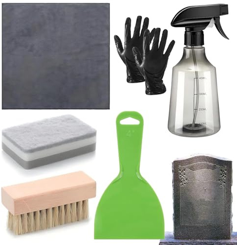 Tewzafiya Kit de nettoyage Pierres tombales | Kit de nettoyage - Gants en toile Brosse Bouteille Spray Grattoir Éponge pour Soins Pierre Entretien Monuments Cimetière Conservation Sites Historiques