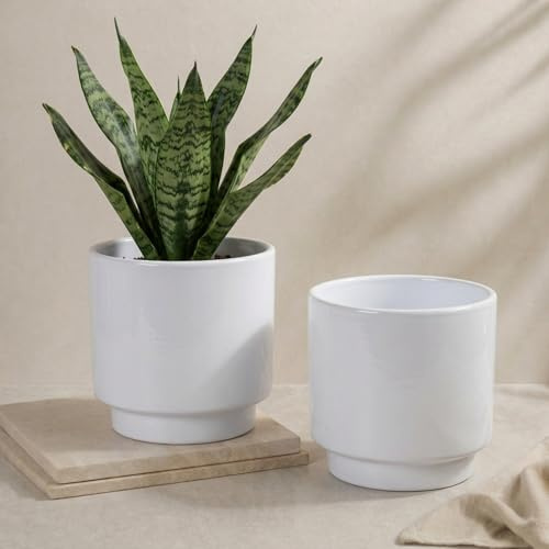 matches21 HOME & HOBBY Übertöpfe in Ø 13 cm, Weiße Blumentöpfe im 2er Set - Blumenübertöpfe aus Keramik für Innen
