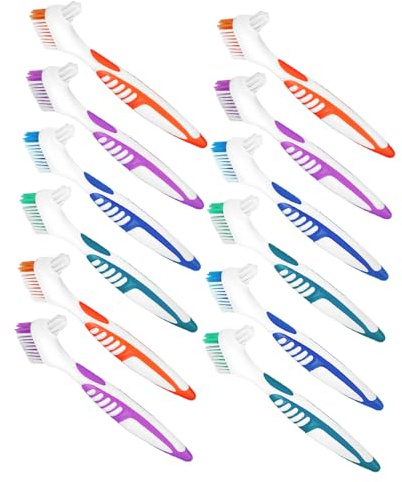 UPKOCH 12pièces Brosse à Dents Double Face Pour Prothèses De Manche Ergonomique Lot De Nettoyage Profondeur Usage Domestique Et Voyage