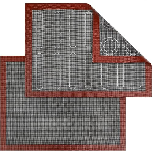 Lot de 2 tapis de four micro-perforés en silicone, à double face, antiadhésifs, résistants à la chaleur et réutilisables pour macarons, soufflés, pizza (40 x 30 cm)