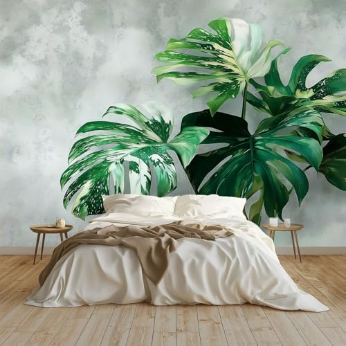 Générique Papier Peint Panoramique Feuille De Bananier Verte Poster Geant Mural 200x140 cm, pour Salon Chambre Chambre D'enfants Restaurant Décoration Murale, Gris