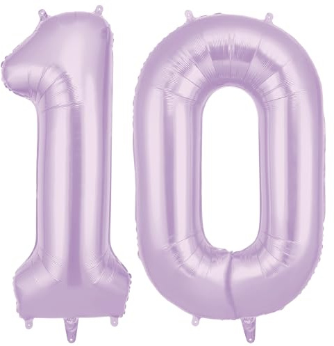 AOOSU 10-årsballong, krona, lila och krämfärgad, folieballong med siffror, 101 cm, uppblåsbar helium, dekoration för 10-årsdag, stor ballong för fest, bröllop