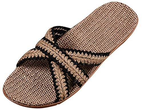 Damtofflor skor dam 39, damtofflor öppen sommar, halkfria tofflor linne hem tofflor damsko platt strandsko andas sommar med fotbädd badtofflor, svart, 35 EU