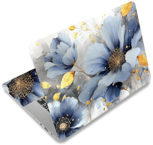 SUPERDANT Blumen Laptop Haut Aufkleber Abdeckung Dekor 3er Set 38x27cm Pvc Wasserdicht Kratzfest Frei Schneidbar Personalisierbar Notebook Oberfläche Mit Gold Blatt