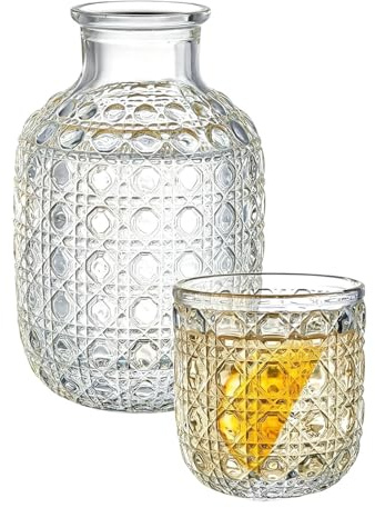 Jarra de agua con vaso – Dispensador para enjuague bucal para beber – Juego de jarra para agua y vaso de mesita de noche, para líquidos de vino, mesa, baño, casa, cocina, comedor y