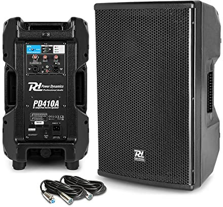 Power Dynamics PD410A Active DJ Speaker Pair 800W Bluetooth PA System with DSP Presets and 6m XLR Cables Stage, Live Performance & Monitor Speakers Set