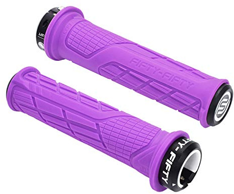 FIFTY-FIFTY Mountain Bike Handlebar Grips, Single Lock-on MTB Grips, Comfortable and Lock On, Non-Slip Bicycle Handle, Fit for All Mountain, Enduro, Downhill (Purple)