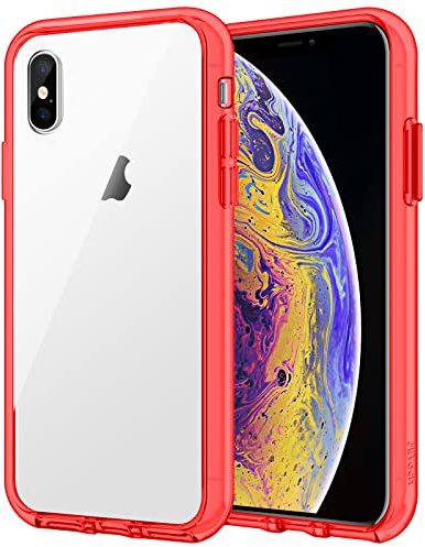 JETech Hülle für iPhone XS und iPhone X, Nie Vergilbung Handyhülle Stoßfest, Schutzhülle Anti-Kratzt Transparent Rückseite (Rot)