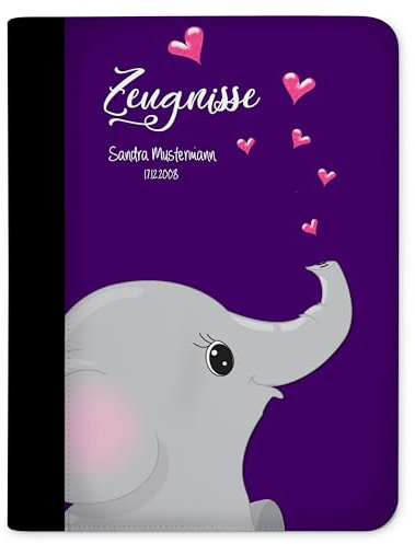 CreaDesign Customize A4 Zeugnismappe für Kinder 26,7x32,7x1 cm, Sichtbuch mit 10 Klarsichthüllen, erweiterbar auf bis zu 20 Taschen, Elefant Lila design, Dokumentenmappe für Schüler