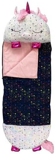 Happy Nappers Pillow & Sleepy Sack- Comfy, Cozy, Compact, Super Soft, Warm, All Season, Sleeping Bag with Pillow- Medium 54” x 20”, Shimmer Unicorn