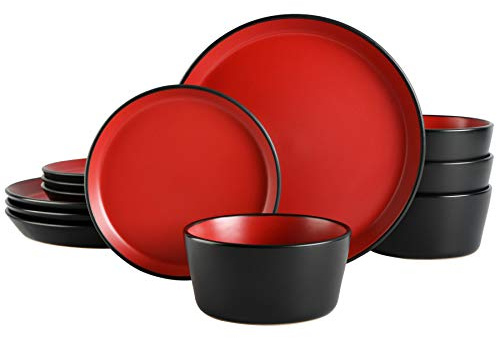 Gibson Soho Lounge Sofia Coupe Dinnerware Set, Service for 4 (12pcs), Matte Red