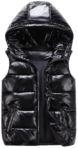 QWEZXCMI Unisex Vest, 2021 Vinter Varm Mäns Lätta Hooded Down Vest Ärmlös Quiltad Vadderad Glänsande Gilet, Hooded Vest för män och kvinnor,Black,S