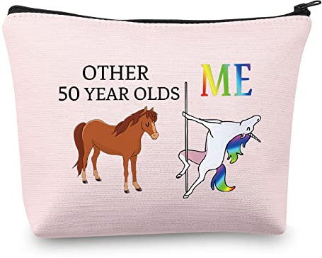 Einhorn-Make-up-Tasche zum 50. Geburtstag für Frauen und andere 50 Jahre alte Me, tolle Geschenktasche, lustiges Geschenk zum 50. Geburtstag, Pinke Tasche zum 50. Geburtstag