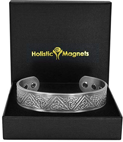 Holistic Magnets® Magnetisches Armband Herren Kupfer Magnetarmband Arthritis Tendinitis Handgelenk Gelenkheilung Armband Antik-Silber (TKP)-Keltischer Armreif (L: Handgelenk 19,5-22cm)