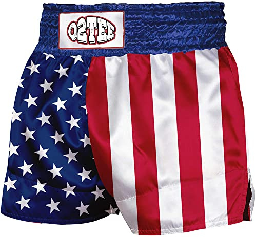 O2TEE Unisex American Flag MMA Blaze Shorts for Running Kick Martial Arts Cross-Training, M