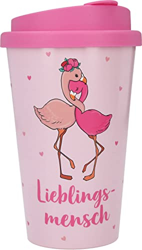 Depesche 2180-049 - To Go Becher aus Kunststoff mit Spruch, 350 ml, wiederverwendbar, Lieblingsmensch mit Flamingo Motiv, Rose