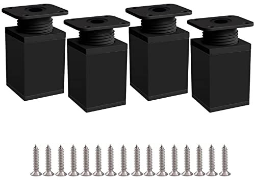 Rusoz Black Adjustable Furniture Legs, 4 Pcs Cabinet Legs 50mm Adjustable Height 0-20mm Aluminum Alloy Table Legs for Desk,Sofa and DIY Furniture